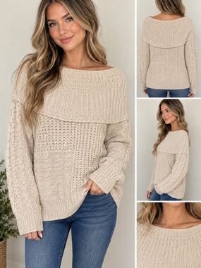 Cozy Cream Textured Knit Sweater | Size L 🤍